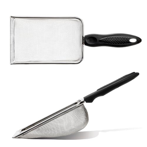 Hiceeden 4 Pcs Stainless Steel Small Mesh Scooper, Hamster Fine Sand Bath Scooper, Reptile Rabbit Litter Sand Waste Scoop, Beach Mesh Shovel for Shell Collecting, Shark Tooth Sifter, 1mm Hole