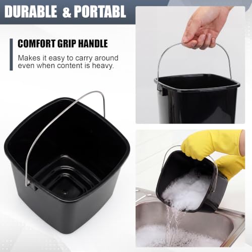 Zhehao 6 Pcs 3 Quart Bucket for Cleaning Small Sanitizer Bucket for Restaurant Square Plastic Pail with Handles for Home, Offices, Commercial Use, Food Service(Black) - color: Black