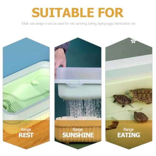 Indoor Tortoise Tank with Plastic Turtle Platform and Drainage System Portable Small Turtle Terrarium for Reptile Habitat Mint Green Basking Area