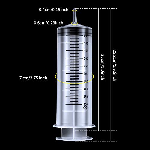 BBTO 2 Pieces Large Plastic Syringe with Tube 40 Inch Handy Plastic Tubing and Connections for Scientific Lab,Glue Dispensing,Watering,Refilling,Feeding and Measuring(500 ML) - size: 500 ML