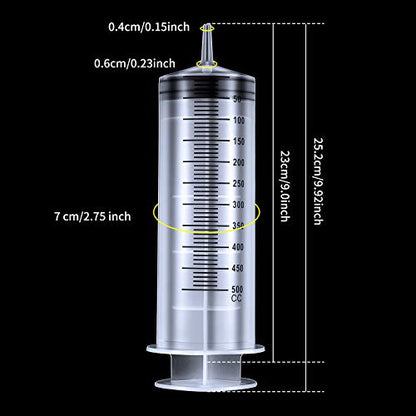 BBTO 2 Pieces Large Plastic Syringe with Tube 40 Inch Handy Plastic Tubing and Connections for Scientific Lab,Glue Dispensing,Watering,Refilling,Feeding and Measuring(500 ML) - size: 500 ML