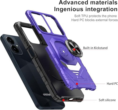 for Cricket Icon U656AC 2026 Robotic Ring Stand Hybrid Cover Phone Case + Tempered Glass + Extreme Band (Purple) - color: Purple