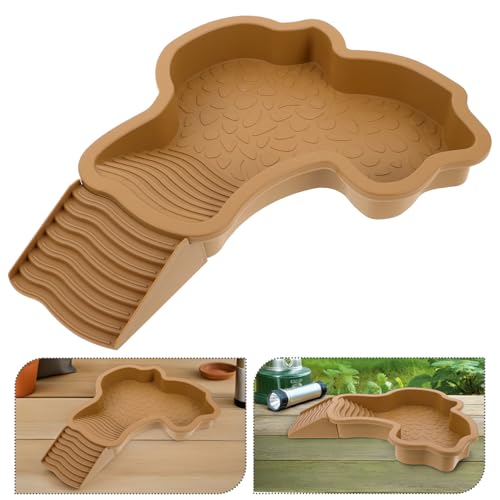 DOITOOL Large Reptile Bathing Pool with Ramp Plastic Dual-Purpose Water Dish and Feeding Bowl for Lizard and Gecko Terrarium Accessories for Turtle Soaking and Basking