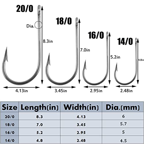 Fishing Saltwater Large Giant Shark and Alligator Hooks Extra Strong Stainless Steel Big Game Fishing Sharp Tuna Catfish Hooks - size: 16/0-2pcs