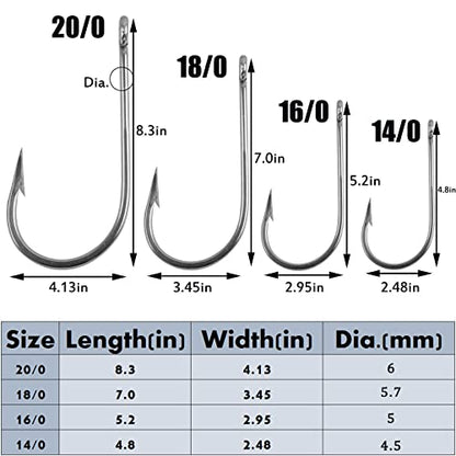 Fishing Saltwater Large Giant Shark and Alligator Hooks Extra Strong Stainless Steel Big Game Fishing Sharp Tuna Catfish Hooks - size: 16/0-2pcs