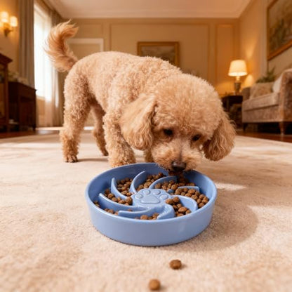 Ceramic Slow Feeder Dog Bowl, 3 Cup Dog Food or 25oz Water, Slow Eating Bowl for Middle Breed, Maze Puzzle Feeder for Fast Eaters, Anti-Choking Stop Bloat, Non-Slip BPA Free (Blue) - color: Blue