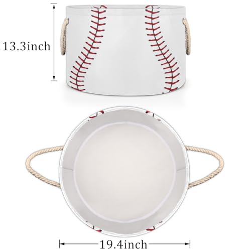 Storage Baskets - Large Nursery Organizer Bin Box with Handles Collapsible Round Baseball Sports Laundry Hamper for Kids Boy Toys Pet Blanket, Bedroom Living Room Home Decor Gift Basket (19.4"x13.3") - color: Baseball Sports