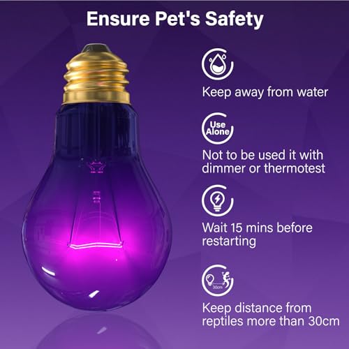 Reptile Heat Lamp Bulbs-100W Reptile Night Heat Bulb E26 Terrarium Heat Lamp Simulate Natural Moon Purple Light for Snake Bearded Dragon Leopard Gecko Lizard Chameleon Tortoise -2Pack