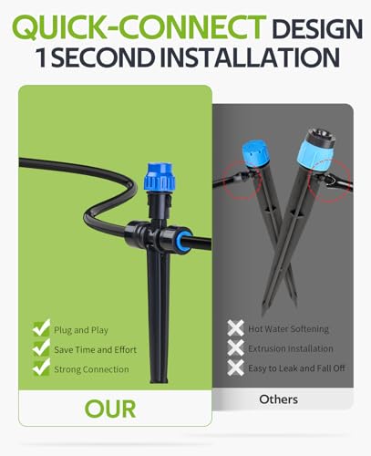 HIRALIY 59FT Drip Irrigation Kit with Water Timer, Quick-Connect | Garden Watering System with 15 Adjustable Misting Nozzles, 1/4 in Tubing for Greenhouse, Hanging Plants & Raised Beds - size: 59 feet
