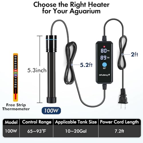 Orlushy Submersible Aquarium Heater, Fish Tank Heater with Free Thermometer for Freshwater and Saltwater Tank - size: R100