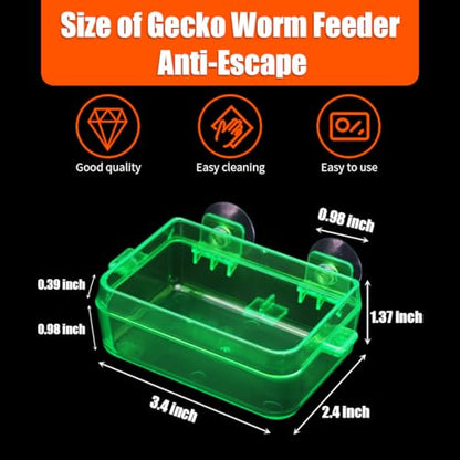 Reptile Suction Cup Feeder 2 Pack, Anti-Escape Food Bowl | for Gecko Lizard Iguana Chameleon Spider Frog Snake, Wall Mount Strong Suction Feeding Dish (Green, S)
