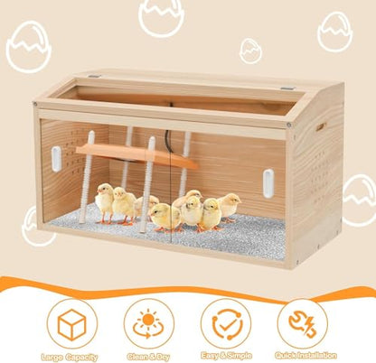 Brooder Box for Chicks 32x16x16'' with Heating Plate & Sliding Door Brooder Heater for Chick Brooder Indoor Accommodates Up to 15 Chicks Ideal for Chickens Ducks Quails Hamsters Wooden - size: 31.5 x15.7 x15.7''