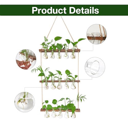 XXXFLOWER Wall Hanging Propagation Station 5 Bulb Vase 3 Tiers Brown | Hanging Plant Holder Wall Hanging Planters for Indoor Plants, Wall Decor for Living Room Office - size: Brown-15 Bulb Vase