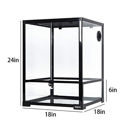 REPTI ZOO Reptile Glass Terrarium, 18" x 18" x 24" Front Opening with Double Hinge Door & Top Screen Ventilation, 30 Gallon Tank Large Reptile Terrarium (Knock-Down) - color: Black and Clear