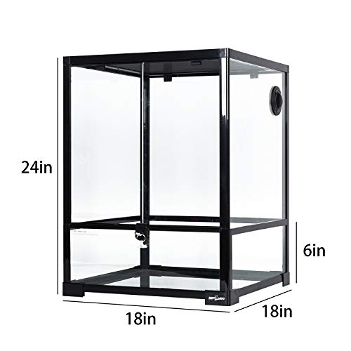 REPTI ZOO Reptile Glass Terrarium, 18" x 18" x 24" Front Opening with Double Hinge Door & Top Screen Ventilation, 30 Gallon Tank Large Reptile Terrarium (Knock-Down) - color: Black and Clear