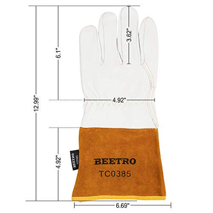 BEETRO Working Gloves 1 Pair, Tig Welding Cowhide Split Leather, Heat/Fire Resistant BBQ/Warehouse/Heavy Duty/Animal Handling Glove, Extremely Soft and Flexible - size: 1 pair