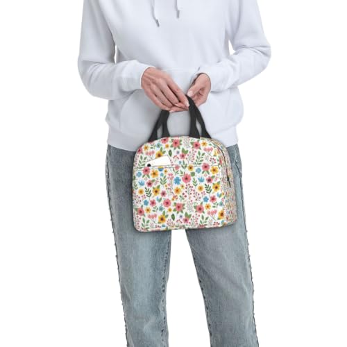 Adult Flower Print Insulated Lunch Box Cooler | Flower Pink, Waterproof Nylon Thermal Tote, Lightweight Portable Cooler for Daily Commute - color: Pattern (844)