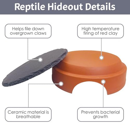 Hamiledyi Small Reptile Hideout Cave Box Diameter 3.7 in Ceramic Humid Shelter and Basking Platform Leopard Gecko Humid Hide for Smaller Lizards Snakes