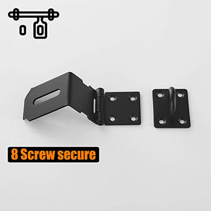 JQK Door Hasp Latch 90 Degree, Stainless Steel Safety Angle Locking Latch for Push/Sliding/Barn Door, 1.5mm Thickness Matte Black, 4 Inch, DH901-PB - size: 4Inch-Black-90degree