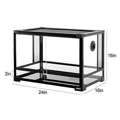 Full Vision Glass Reptile Terrarium 27 Gallon, Double Hinge Door with Screen Ventilation Reptile Tank 24"x16"x16" (Knock-Down) - style: 24"x16"x16"(27 Gal)