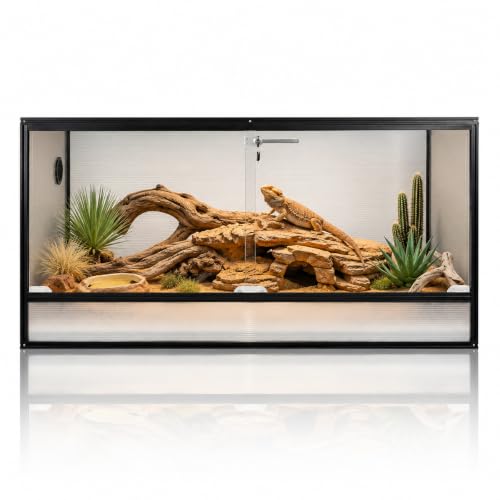 120 Gallon Bearded Dragon Tank, 48x24x24 Reptile Enclosure, Black | 4x2x2 reptile tank, Aluminum Frame, Tempered Glass Sliding Doors, Cable Port - color: Black