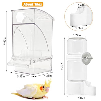 BNOSDM No Mess Bird Feeder Water Dispenser Set Automatic Parrot Feeder Drinker Transparent Food Container 3 Pcs Parakeet Cage Accessories for Cockatiel, Budgies, Conure, Lovebird, Finch (Transparent) - color: Transparent + 2 Pcs Bird Water Dispenser Set