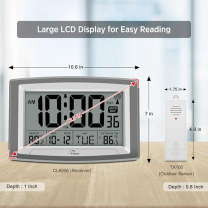 Atomic Clock 12.5 Inch Self-Setting Digital Wall Clock | Indoor/Outdoor Temperature, Battery Operated Wall Clocks or Desk Clocks, Large Display for Classroom, Garage, Office - size: 12.5 INCH