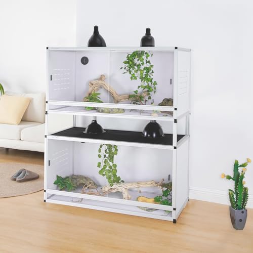 Reptile Enclosure 40x16x16'' Large Reptile Terrarium Habitat Tank for Bearded Dragon Gecko Lizard Snake, 44 Gallon Wide Breeding Lounge Vivarium Area with Sliding Doors Lock - size: 40x16x16'' - 44 Gallon - 2pcs with spacers