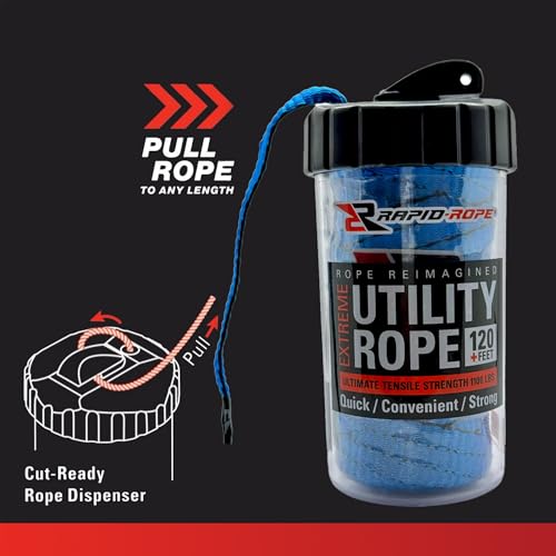 Rapid Rope Canister, 120ft Blue Tactical Paracord, 1100lb Test, USA Made | Heavy Duty Poly Rope Test Cord, Non-Tangle Dispenser Included, For Hiking, Camping, Survival, Utility, Stocking Stuffer, Gift - size: 120ft, style: Blue