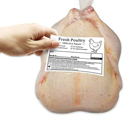 Poultry Freezer Labels 4x3 Inches 50 Pcs | with Handling Instructions Exemption