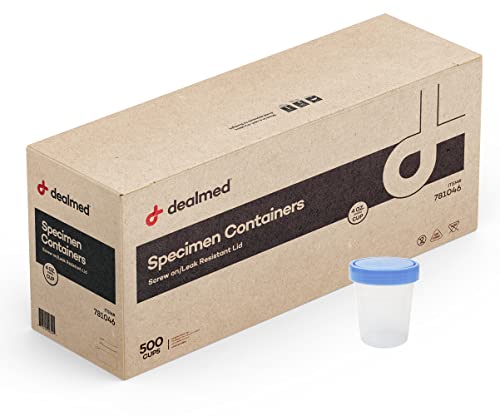 Dealmed Urine Specimen Cups with Lids - Non-Sterile, 4 oz, 500 Count | Polypropylene Construction, Screw-On Leak Resistant Cap, Single Use, For Clinics And Labs, Liquid Or Solid Samples