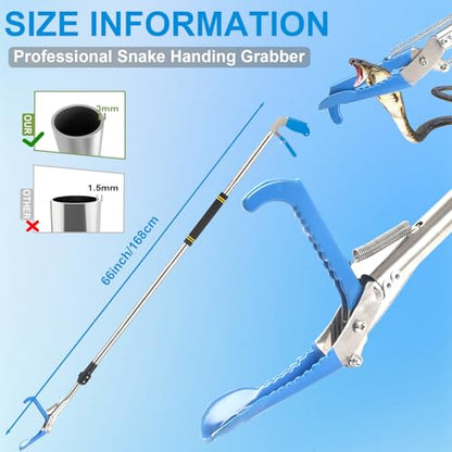 Snake Tong Grabber, 65 Inch Snake Clamping Tool for Safe Snake Handling and Rattlesnake CaptureMade of stainless steel tubing sponge handles and plastic. (blue) - color: Blue