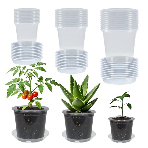 30 Pack 5/6/7 Inch Clear Nursery Pots with Drainage and 30 Pack Plant Saucers, Plant Pots for Plants Transparent Potting Containers for Plants Seeding Starter Pot (Clear, 5/6/7 Inch) - size: 5/6/7 Inch