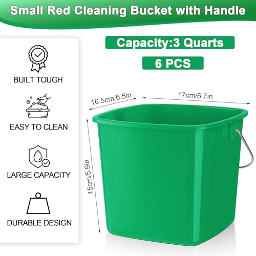 Zhehao 6 Pcs 3 Quart Bucket for Cleaning Small Sanitizer Bucket for Restaurant Square Plastic Pail with Handles for Home, Offices, Commercial Use, Food Service(Dark Green) - color: Dark Green
