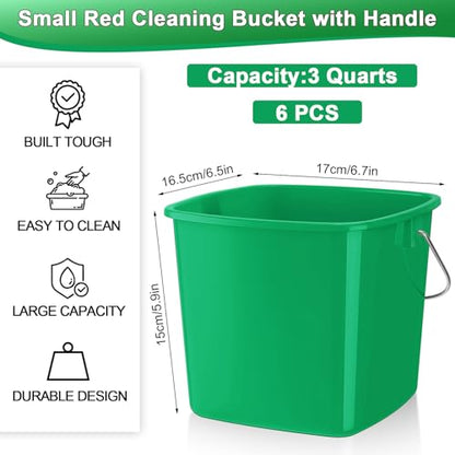 Zhehao 6 Pcs 3 Quart Bucket for Cleaning Small Sanitizer Bucket for Restaurant Square Plastic Pail with Handles for Home, Offices, Commercial Use, Food Service(Dark Green) - color: Dark Green