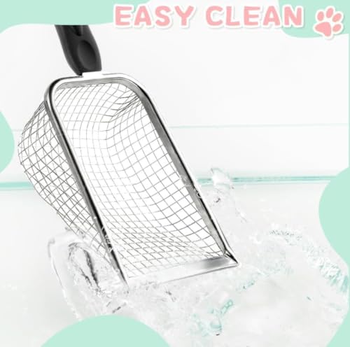 1Pc Stainless Steel Cat Litter Scoop, Fine Mesh Pet Sand Sifter Shovel | Small Hole Mesh Scooper with Comfort Handle,Suitable for Bentonite Sand, Cat, Reptile,Quail Terrarium Waste Cleaning
