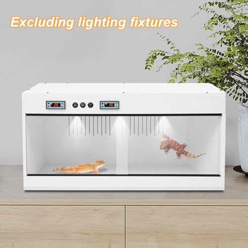 Reptile Breeding Box Terrarium 31.5x15.75x15.75 in | Smart Dual Temp Control, Sliding Glass Door, 3 E27 Sockets, For Lizard Snake Gecko - color: white