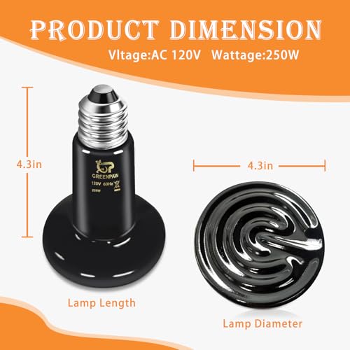 Reptile Heat Lamp, 250W Ceramic Heat Emitter, No Light Emitting Heat Bulb for Reptiles Amphibians Snakes Turtles Chickens - size: 250