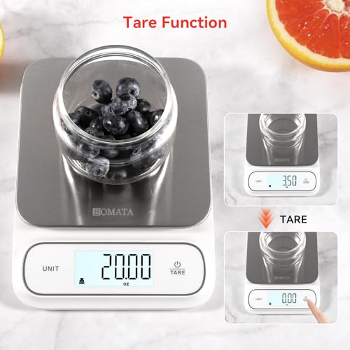 BOMATA Waterproof IPX6 Kitchen Scale with 0.1 g/0.01 oz High Precision | 5 kg/11 lbs, Digital Scale with Backlight, Stainless Steel Weighing Platform, for Food, Cooking,Baking,Weight Loss B619 White - color: White