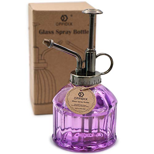 Glass Plant Mister Spray Bottle, Purple Small Watering Can 6.7 oz | Plant Spritzer Mister with Bronze Plastic Top Pump, Vintage Mister Indoor Outdoor, Fine Mist, for Garden, Plants, Cleaning - color: G-Purple