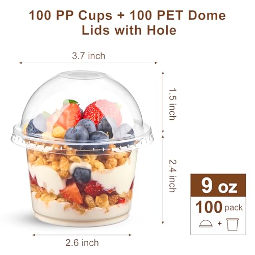 Kucoele 9 OZ Clear Plastic Cups with Dome Lids, 100 Pack | Dessert Cups, Parfait Cups, Party Serving Cups, For Yogurt, Fruit, Pudding and Ice Cream - size: 100 Pack