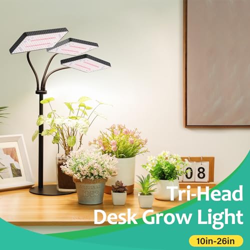 LBW Desk Grow Lights for Indoor Plants, 642 LEDs Full Spectrum Grow Light | 3-Head Tabletop Plant Light, 3/6/12H Auto Timer, 6 Brightness Levels, 3 Lighting Modes, 10-26" Height Adjustable - size: 3-Head