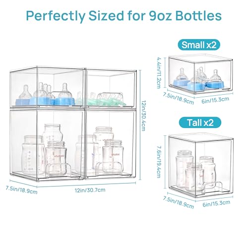 Vtopmart 4 Pack Baby Bottle Organizer Set, Stackable Storage Drawers Ideal for Kichen Countertop, Vanity, Bathroom, Cabinet, Pantry Organization - style: 2 Small+2 High