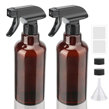 16.9oz Glass Spray Bottles 2 Pack,Mist/Stream Spraying | Adjustable Refillable Containers for Hair Care, Cleaning Solutions, Plants, Essential Oils - color: Brown, size: 16.9oz