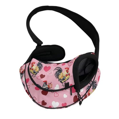 COEQINE Chiken Pink Heart Printed Cat Carrier Soft Dog Crossbody Purse Breatheable Soft Pouch and Tote Design with Safety Hook Crossbody Purse Front Facing Non-Anxiety - color: Chiken Pink Heart