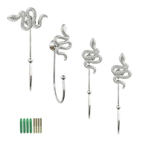 4 Pack Snake Hanger,Metal Animal Hook for Hanging Towels Clothes Keys Hats Purse Backpacks (Silver) - color: Silver