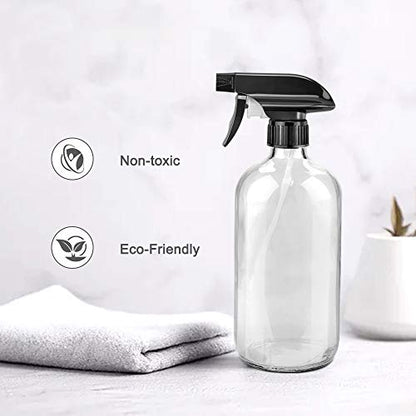 Worldgsb Glass Spray Bottles, 16oz Refillable Containers, Empty Boston Round Bottles with Labels & Adjustable Nozzle for Cleaning, Gardening, Aromatherapy, Pets, Plant, Hair -Clear (1 Pack) - color: Clear, style: 1 Pack