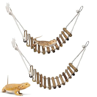 VCEPJH Reptile Bridge for Terrarium 2 Pack Wooden Bearded Dragon Climbing Ladder Hanging Flexible Swing Tank Deor Accessories for Gecko Hermit Crab Chameleons Turtle Lizard Frog