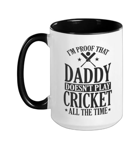 Daddy doesn't play Cricket all the Time Ceramic Mug, Black/White, 15oz - color: Black/White, size: 15 Ounces