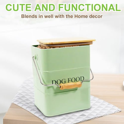 Dog Food storage container Dog Treats Jar,5~6 lb Metal food treats tin for Dog, pet snacks Canisters with wooden lid/handle/sevice scoop-Green - color: Dog-Green
